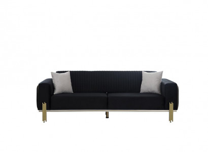 Moderner Schwarzer Dreisitzer mit Edelstahl Polster Couch Sofas Design